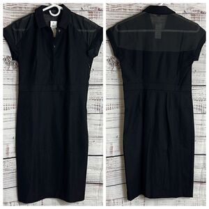 Ann taylor Dress Womens collared cap sleeves sheer bodycon sheath black NWT